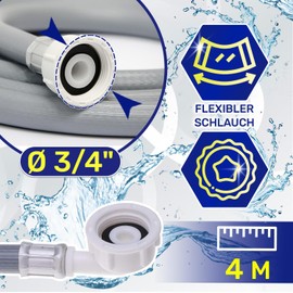 Inlet Hose Washing Machine and Dishwasher 4 m Water Hose for Temperatures up to 25°C Pressure from 20 to 60 Bar with Angle and Straight Safety Valve Diameter 3/4 Inch Made in Italy MONTERAL