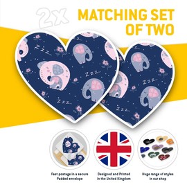 2 x Heart Stickers 15 cm - Sleepy Elephants Pattern Baby Animal Cute Fun Decals for Laptops,Tablets,Luggage,Scrap Booking,Fridges, 46311