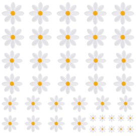 Pack of 40 patches for iron-on patches, flowers, iron-on patches, daisies, iron-on patches, embroidered white, iron-on patches, appliqué, iron-on stickers, clothing for backpacks, hats, costume