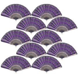 QIRMIZI 10 Pack Fabric Folding Handheld Fans, Perfect for Weddings, Parties, and Dancing,Purple