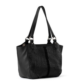 The Sak Womens Bolinas Leather Satchel, Black Leaf Embossed, One Size US