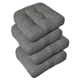 downluxe Chair Cushions for Dining Chairs 4 Pack, Tufted Memory Foam Chair Pads with Non-Slip Bottom, U-Shaped Kitchen Chair Cushions, 17"x17"x4", Dark Grey