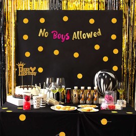 No Boys Allowed Gold and Pink Glitter Banner – Slumber Party – Pajama Party – Girls Night Out Decorations, Supplies, Favors and Gifts