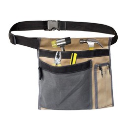 Cyleibe Tool Belt Pouch, 12OZ Multifunctional Canvas Waist Apron Tool pocket bags with Adjustable Belt Clip for Workshop Storage/Wood Working Tools/Screwdriver Pouch/Garden - Contrast Color Beige Grey