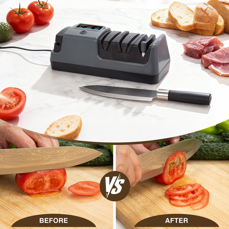 Ceelpeopar Professional 3-Stage Electric Knife Sharpener for Kitchen Knives, LCD