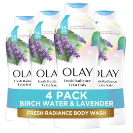 Olay Body Wash for Women, Fresh Radiance, Refreshing & Renewing, Made with Plant Based Cleansers, B3 Botanical Complex, For All Skin Types, Birch Water & Lavender Scent, 22 fl oz (Pack of 4)