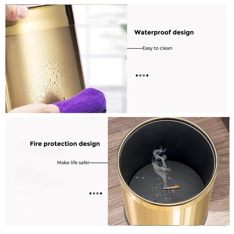 LEASYLIFE 2.6Gallon/10L Brass Bathroom Trash Can，Brushed Gold Bathroom Waste Basket，Golden