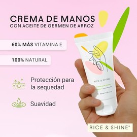 RICE & SHINE | Crema de Manos Hidratante con Aceite de Germen de Arroz | Skin Care Con 60% más Vitamina E que el Aceite de Argán - 100% Natural | Protección para la Sequedad en Manos