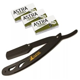 Unbranded Black Folding Straight Razor Shavette Beard Detail Hair Design + 15 Astra Blade