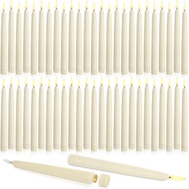 Baquler 50 Pcs Flameless Taper Candles LED Taper Candles Flickering Bulk Ivory LED Candlestick for Easter Wedding Church Halloween Christmas Party Decor Table Centerpiece, 8.5 in, No Batteries