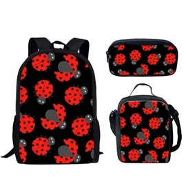 Forchrinse Red Ladybug Backpack for Kids Children Student Bookbag Set with Lunch Box Bag and Pencil Bag for Kids Toddler Girls,3 Pieces