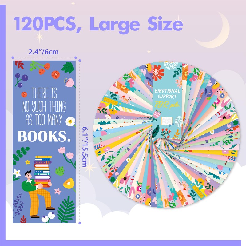 120 PCS Book Lover Bookmarks, 30 Unique Designs Double-Sided Read