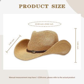 Women's Men's Straw Cowboy Hats Western Cowgirl Hat for Holiday Woven Sun Hat Beach Hat with Shapeable Wide Brim Cowboy Hat,Khaki