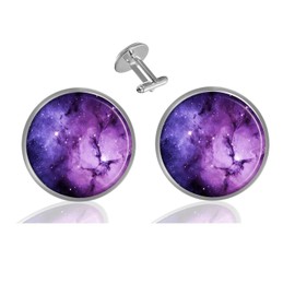 ecowcow Custom Classic Jewelry Tuxedo Shirt Sliver Cufflinks Men's Unique Business Wedding Gifts (Nebula Galaxy Purple)