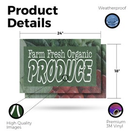 Farm Fresh Organic Produce Vinyl Decal 2 Pack of 18 Inch x 24 Inch Weatherproof Heavy-Duty Adhesive Backing | Healthy Living, Freshly Grown, Farmer’s Markets | Made in USA