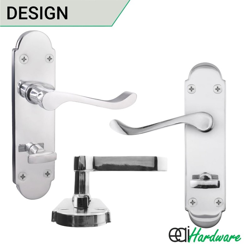 EAI Polished Chrome Bathroom Door Handles - Victorian Scroll Shaped