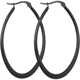 Hoop Earrings for Women Stainless Steel or Black Gold Plated Lightweight Jewelry (One size, Black)