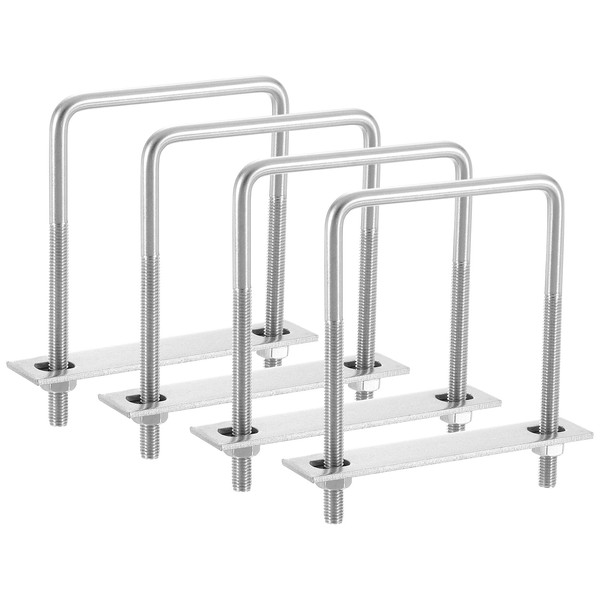 sourcing map 4Sets 304 Stainless Steel Square U-Bolts, 3.54" (90mm)