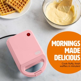 Tasty Mini Nonstick Waffle Maker, Perfect for Individual Waffles, Hash Browns, Brownies and more, Quick Results, Easy Clean Up, 600W, Pink
