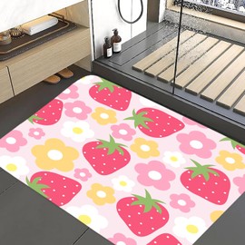 MCKTOM Pink Cute Bathroom Rugs Mat, Pink Red Floral Bathroom Set Soft Non Slip Rubber Backed Bathroom Floor Mat, Bath Mat Home Decor for Kitchen Bedroom, Washable Floor Rug, 17X29 Inch.