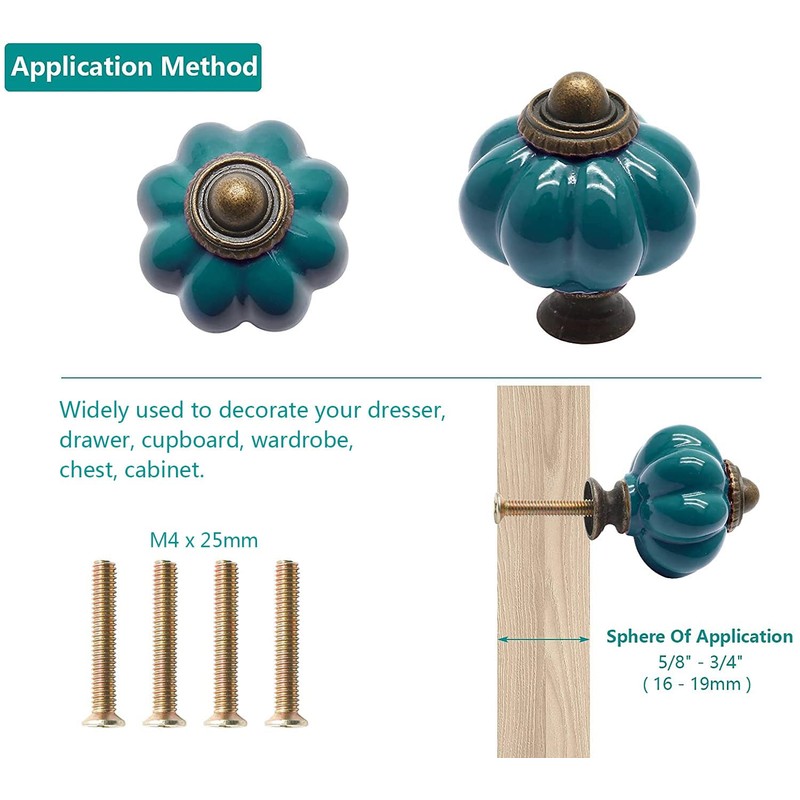 Cjueiom 12 Pack Ceramic Door Knobs Teal Drawer Knobs, Pumpkin