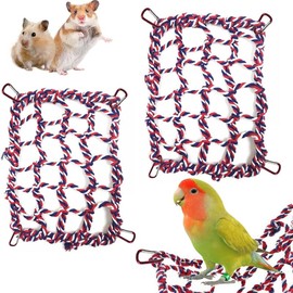 CQJ 2 Pcs Rat Climbing Ropes for Cage Rat Cage Accessories Bird Rope Rat Toys for Pet 12.6 x 9.84 inch Hammock Hamster Cotton Rope Bridge Bird Ladder with 4 silver Hooks (red)