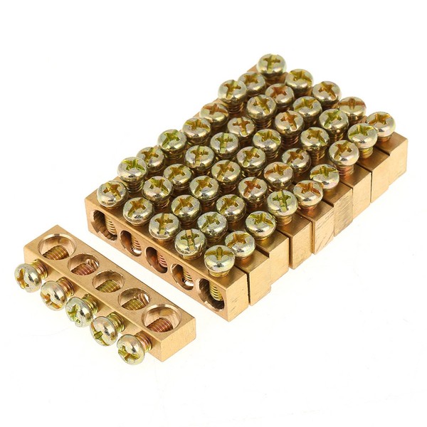 Eujgoov 10PCS Brass Ground Bars, 5-Hole, M5 Screw Terminal Block