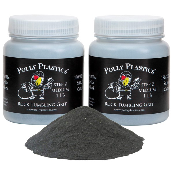 Polly Plastics Rock Tumbler Media Grit Refill, Medium 180/220 Silicon Carbide Grit, Stage 2 for Tumbling Stones (2 Pack) (2 lb.)