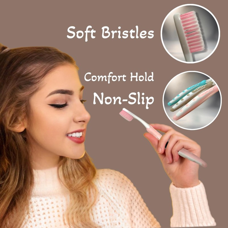 ALAZCO 3pc Soft Bristles Toothbrush Deep Cleaning Sensitive Teeth Gum