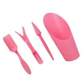4 Pcs Pink Set Mini Garden Soil Spoon Plastic Planting/Transplanting Garden Tool Set Indoor Mini Garden Plant Care Shovel Soil Cup Bucket Shovel Transplanting Tool Gardening Shovels