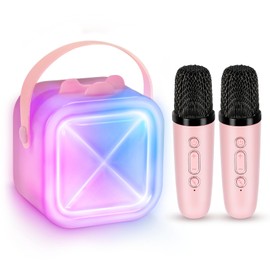 Karaoke Machine 2 Microphones for Kids Adults,Mini Karaoke Microphone Kids Microphone Portable Bluetooth Speaker Player Gifts Toys for Girls 4, 5, 6, 7, 8, 9, 10 +Year Old Birthday Home Party (Pink)