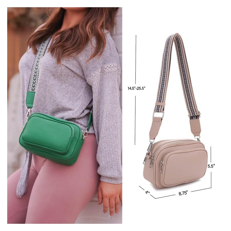 SG SUGU Small Crossbody Purse for Women Trendy Triple Zip