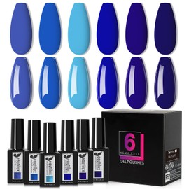 beautilux Hema-Free Blue Gel Nail Polish Set- 6 Pcs Royal Blue Dark Light Blue Gel Polish Color Soak Off LED Gel Nail Manicure for Women Girls