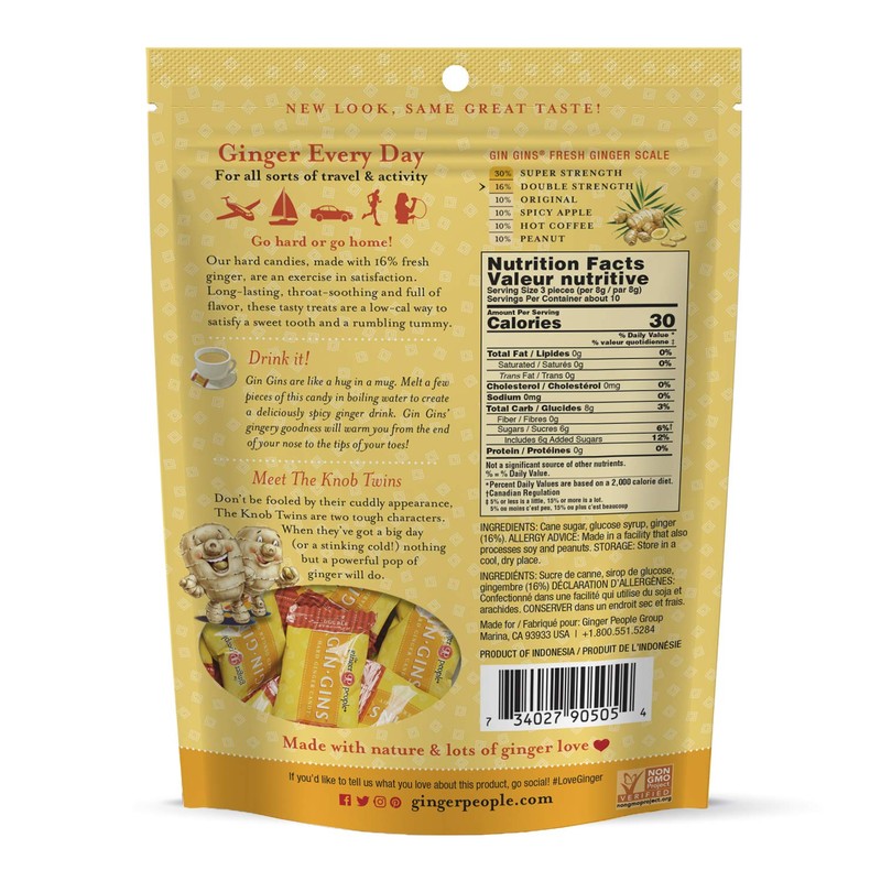 The Ginger People Gin Gins Double Strength Hard Ginger Candy,