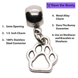 Dave The Bunny Pet Memorial Dog Paw Charm Jewelry - Elegant Dog Gifts & Memorial Gifts Keepsake - Thoughtful Paw Jewelry for Pet Lovers, Cherished Memories, and Heartfelt Remembrance