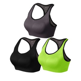 Sujetadores deportivos con espalda cruzada para mujer, acolchados, sin costuras, con tiras, para yoga, gimnasio, correr, fitness, deportes, 1 paquete de 3 (negro-verde-gris), XL