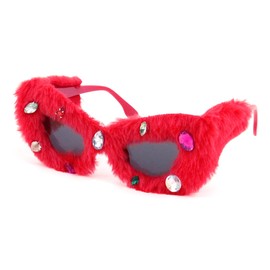 Naimo Women Plush Fuzzy Cat Eye Y2K Sunglasses Punk Soft Fur Velvet Rhinestone EyeGlasses Shades Party Masquerade Eyewear
