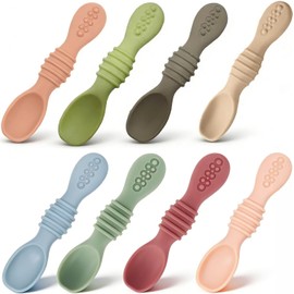 8PCS Juego Cucharas Masticables de Silicona, Cuchara de Silicona para Niños de Color Arcoíris, Apto para la dentición, Apto para Microondas y Lavavajillas (Multicolor-B)