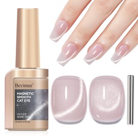 Bevimee Cat Eye Gel Nail Polish, Nude Moonlight Cat Eye Nails with Magnet Stick For Holographic Shimmer Cateye Glitter Effect UV Nail Art Manicure Salon DIY Home