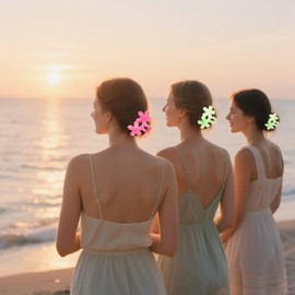 Flomiara 5PCS Flower Hair Clips for Women, Hawaiian Hair Claws Summer Travel Hair Accessories, Lateral Strong Hold, Printing Claw Clip Hairpin for Girls Women Thick Thin Hair, Pink, Cyan Green