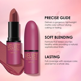 Dulele 6 Colors of Velvet Smooth Matte Lipstick Set, Long Lasting & Waterproof Non-Stick Cup Nude Color Lip Makeup Gift Set for Girls and Women