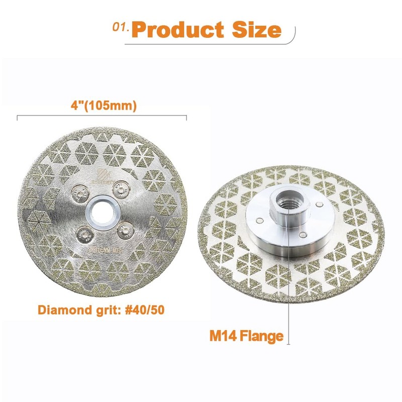 Electroplated Diamond Cutting Grinding Disc,BRSCHNITT 4 inch 105mm for Granite