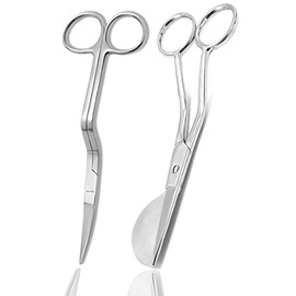 VISION TEK MED Set of 2 Each-6 Inch Stainless Steel Applique Duckbill Scissors Blade with Offset Handle & 6 Inch Machine Embroidery Double Curved Scissors Bundle