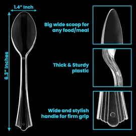 Lonezo [50 Count] Clear Plastic Spoons Clear Spoons Plastic Disposable Eco Friendly Disposable Spoons Shatter Resistant Plastic Spoons Heavy Duty Plastic Cutlery