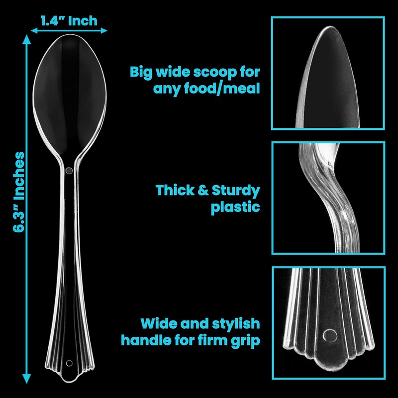 Lonezo [50 Count] Clear Plastic Spoons Clear Spoons Plastic Disposable