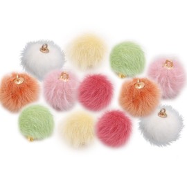 Fur Balls, 6 Colors, 36 Pieces, 0.6 inches (15 mm), Pom Poms, Charm, Pendant, Fluffy, Accessory Parts, DIY Craft Materials, Piercing Parts