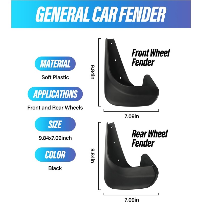 4PCS Mud Flaps,No Drilling Mudguards Mudflaps with Hardware Kits,Front and