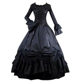 Tumknow Victorian Dresses for Women Plus Size Black Gothic Steampunk Costume Ball Gown Prom dress XL Black