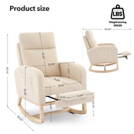 Rocking Chair Nursery, Nursing Rocking Chairs with Foot Rest for Mom Nursery, Rocker Glider Chair with High Backrest for Living Room, Bedroom, Upholstered Lounge Chair with Solid Wood Base for Relaxin