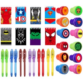 Superhero Birthday Party Bag Children's Birthday Secret Pen Magic Pen Mini Notebook Stamp Guest Gifts, Advent Calendar Content for Girls Boys Mini Gifts, Pinata Toy, School Prizes